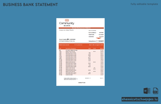 Beispiel für einen Kontoauszug der Community Bank (Word- und PDF-Datei)